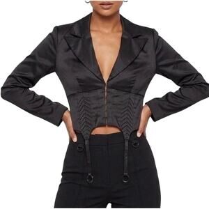 Naked Wardrobe Quiet Luxury Satin Corset Cropped Blazer Size Small Like New